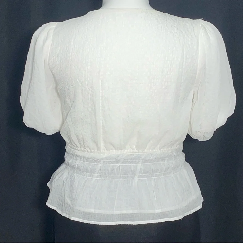 Astr White Puff Sleeve Peplum Blouse